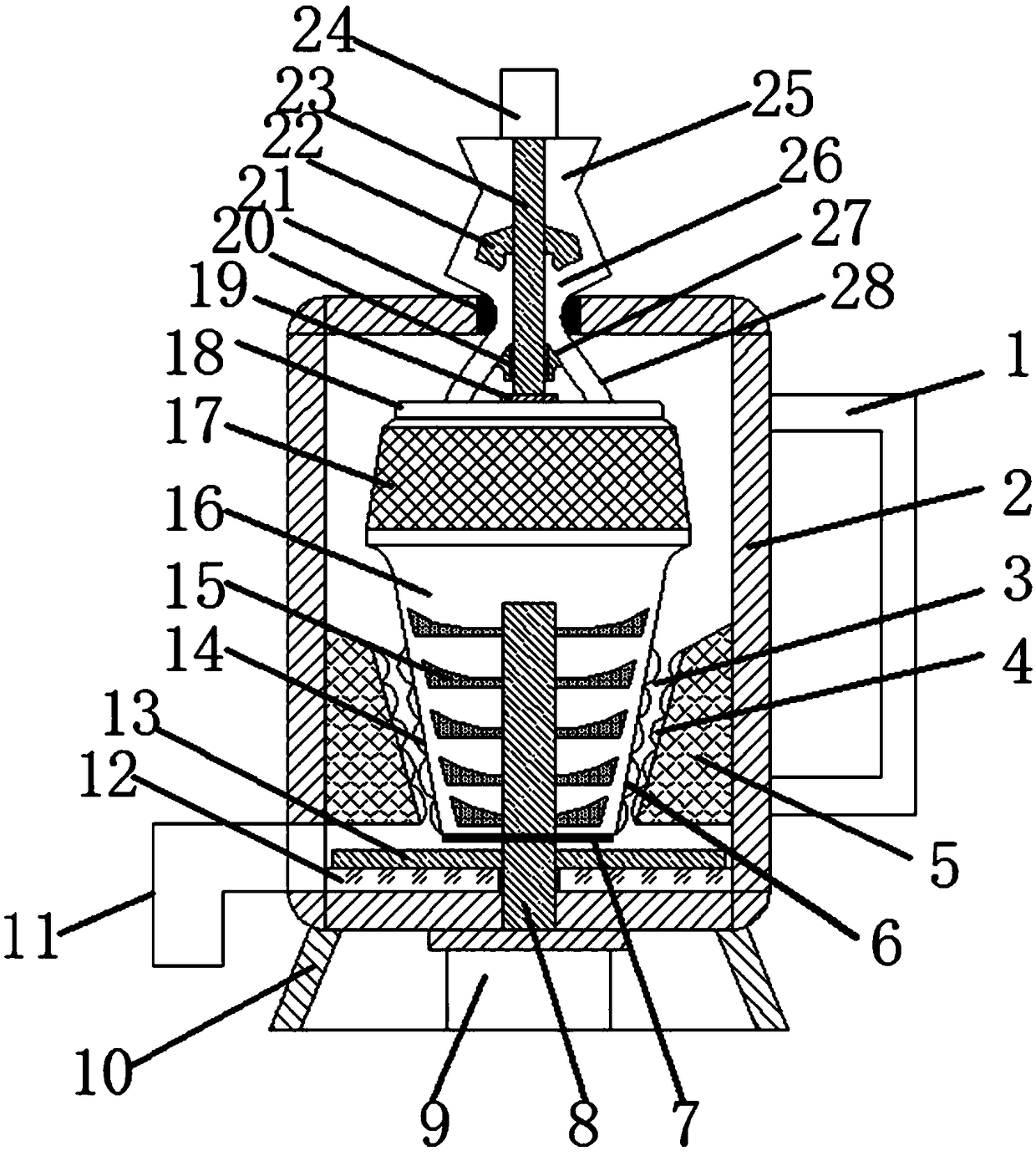 Household grain crushing, centrifugal screening and grinding device