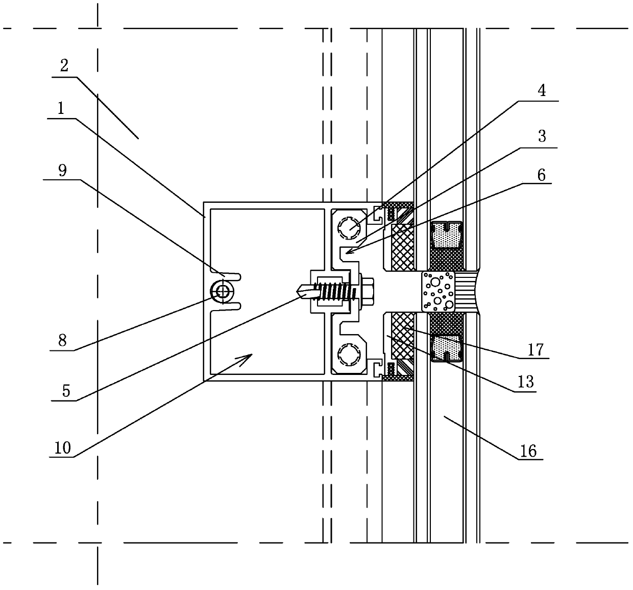 Construction method of beam and column connection structure in glass curtain wall