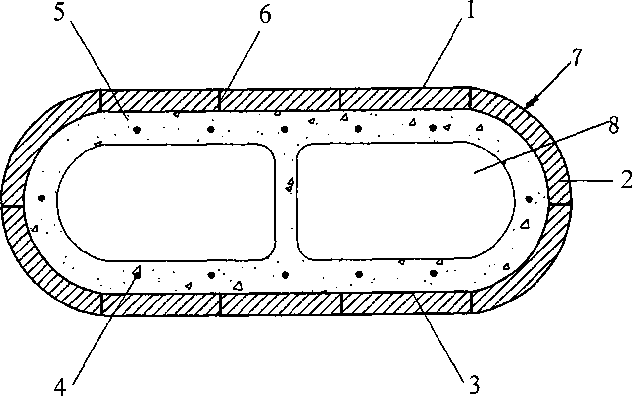 Composite material lattice sandwich tube restriction concrete foot stall with buffering energy-absorbing function