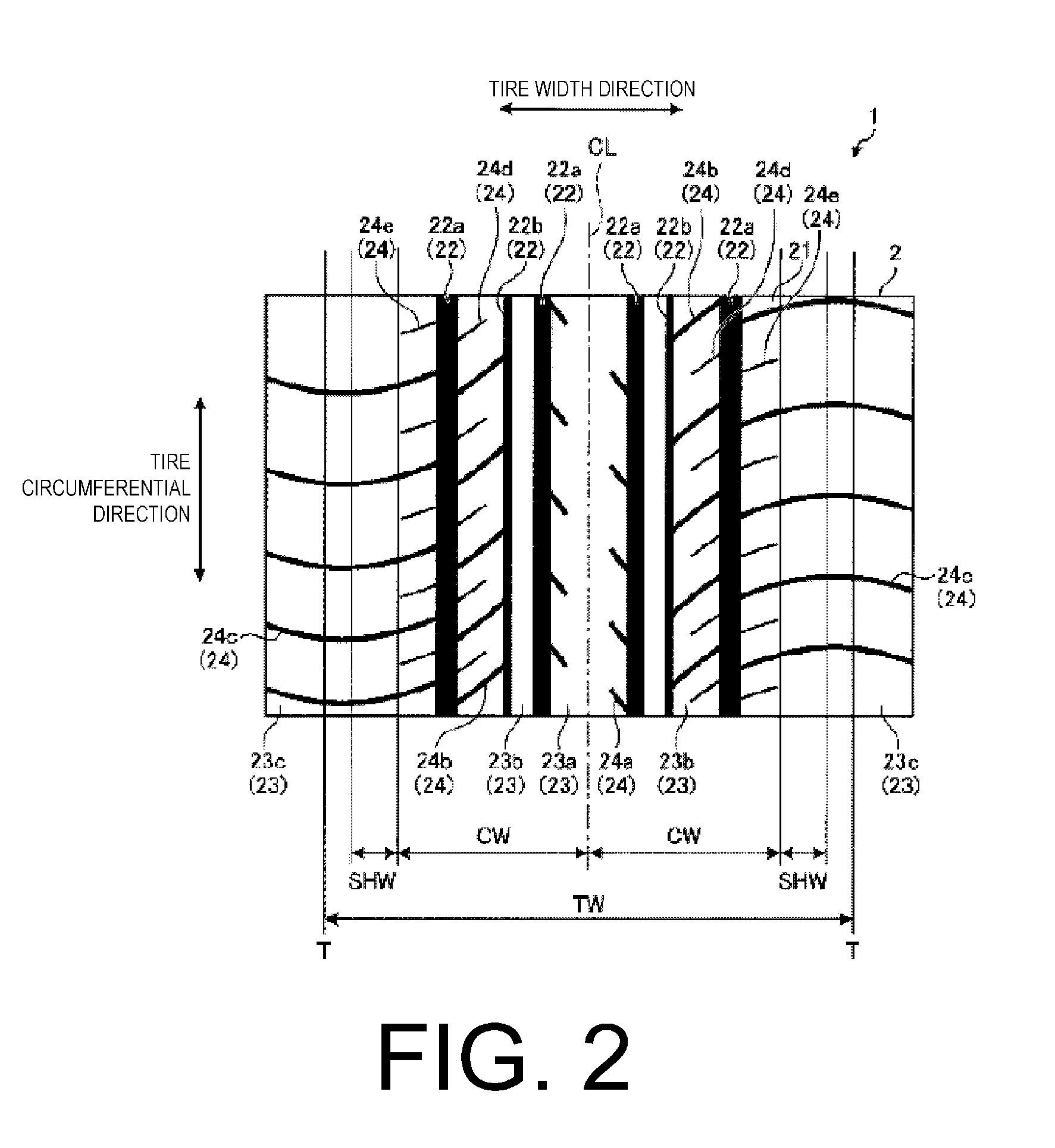 Pneumatic tire with tread having different curvature radii