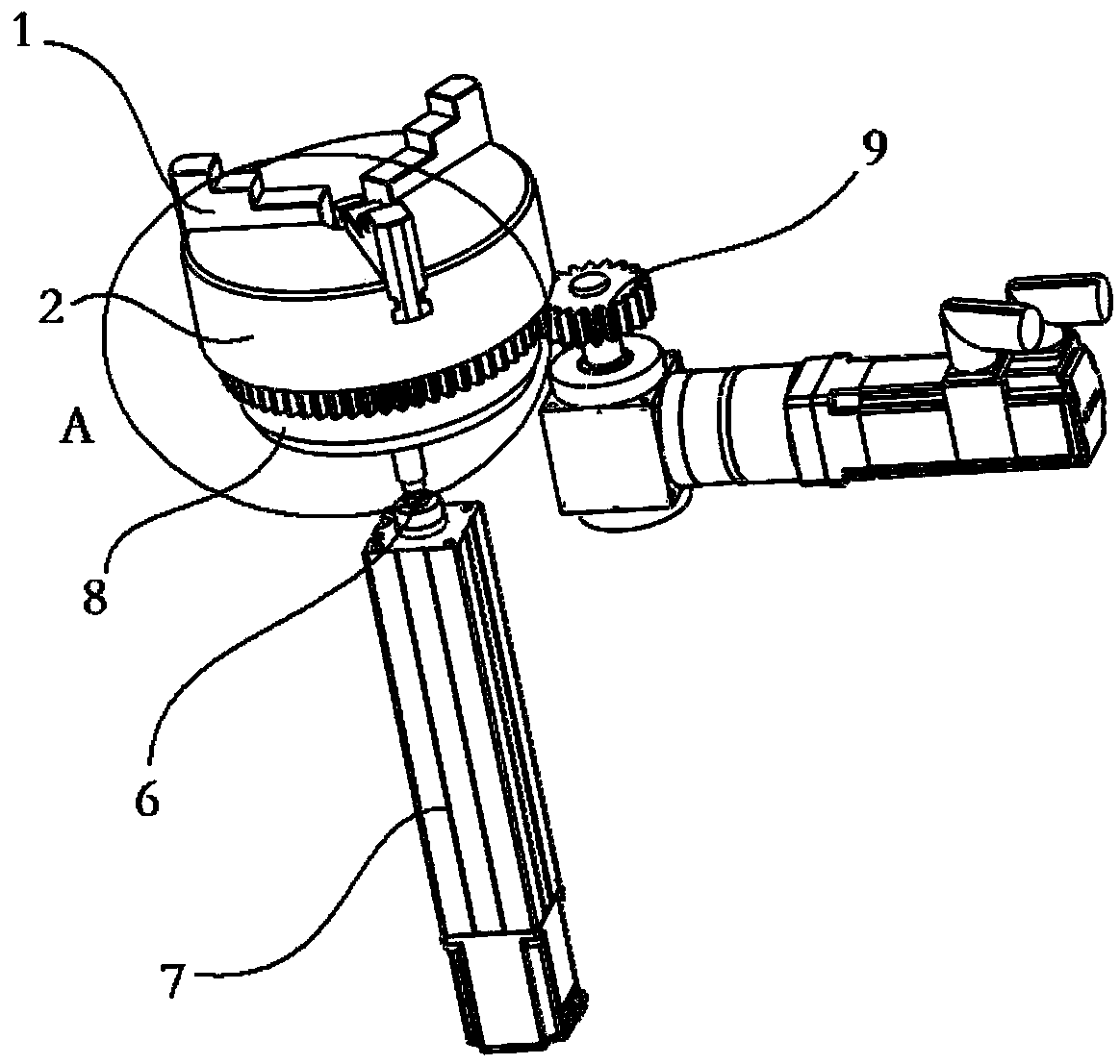 The driving mechanism and the chuck that drive the moving part to move radially back and forth on the mounting seat