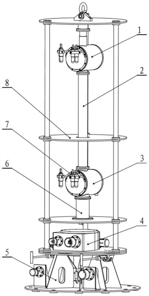An underwater monitoring device with horizontal coaxial rotation of camera and lighting