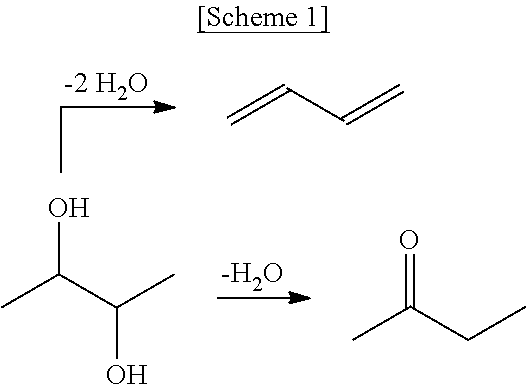 Method of preparing 1,3-butadiene and methyl ethyl ketone from 2,3-butanediol using adiabatic reactor