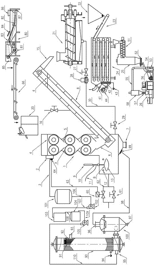 Spline roller type licorice root fluid extract extraction device with cleaning machine and carbonization machine