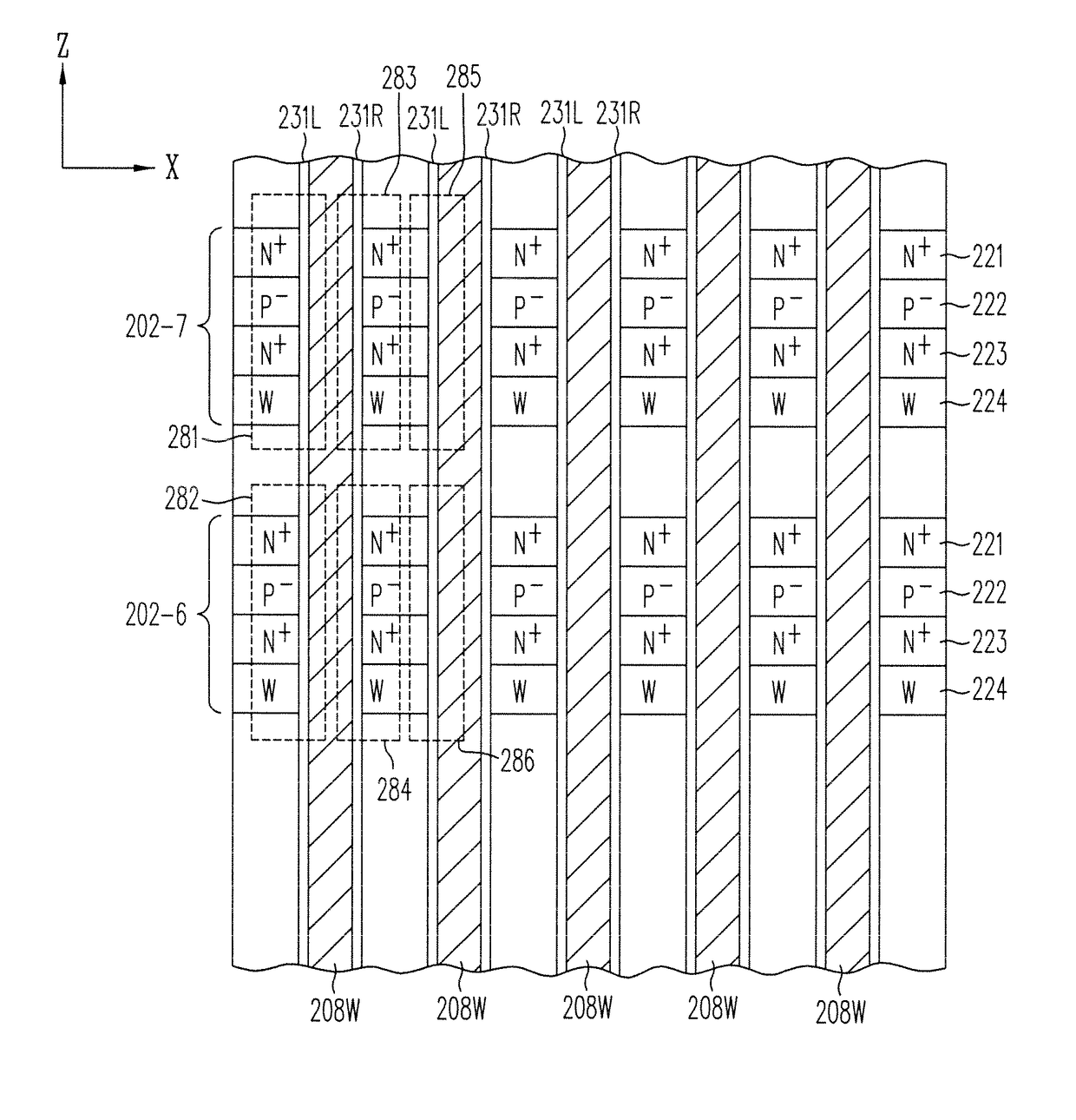 Multi-gate NOR flash thin-film transistor strings arranged in stacked horizontal active strips with vertical control gates