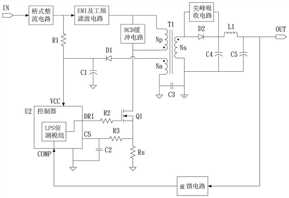 A flyback switching power supply with limited power supply protection function