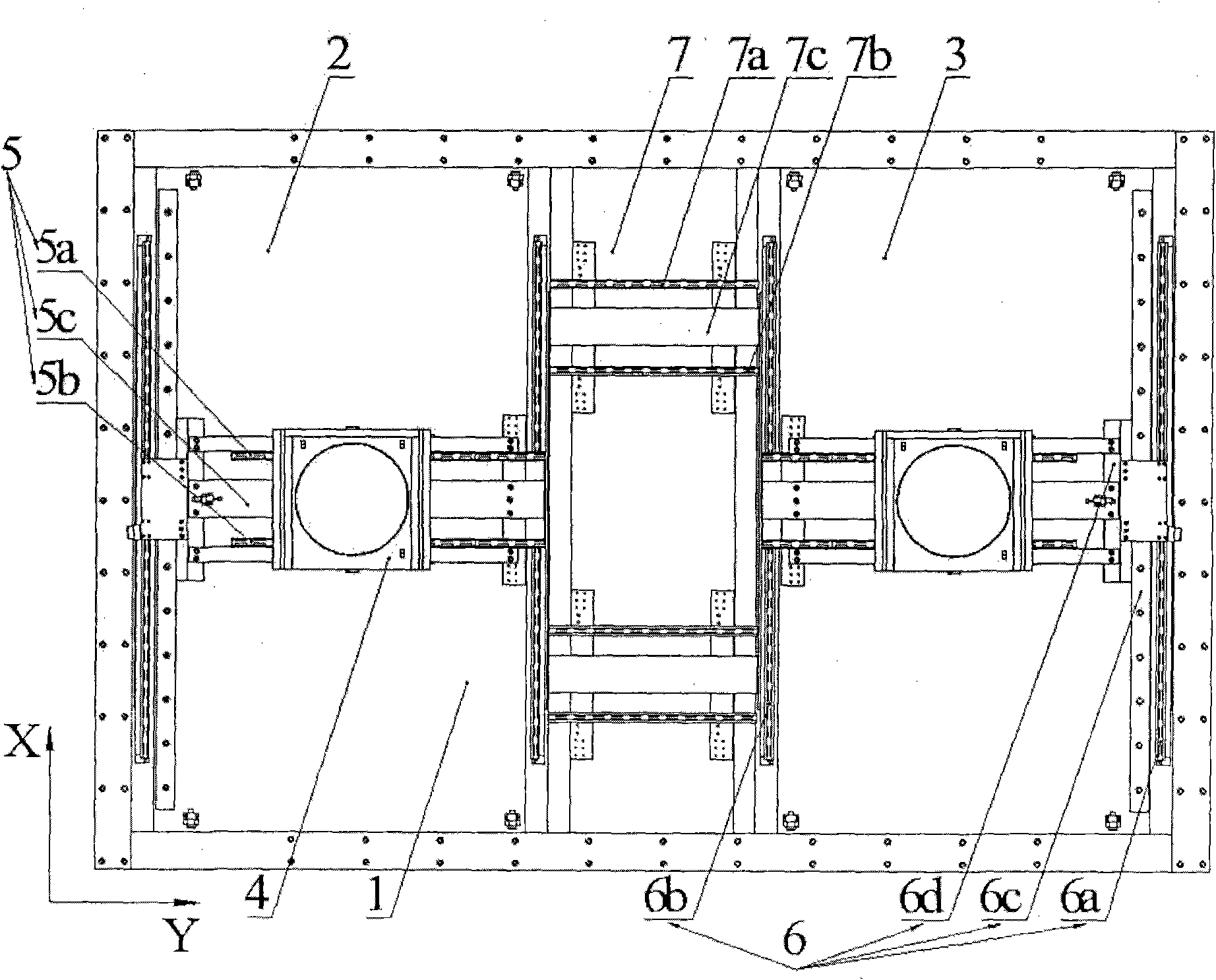 Double-driving double-bridge table changing station-based double-workpiece table high-accuracy exchange device