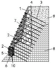 Reinforcing method and structure for earth-retaining oblique wall