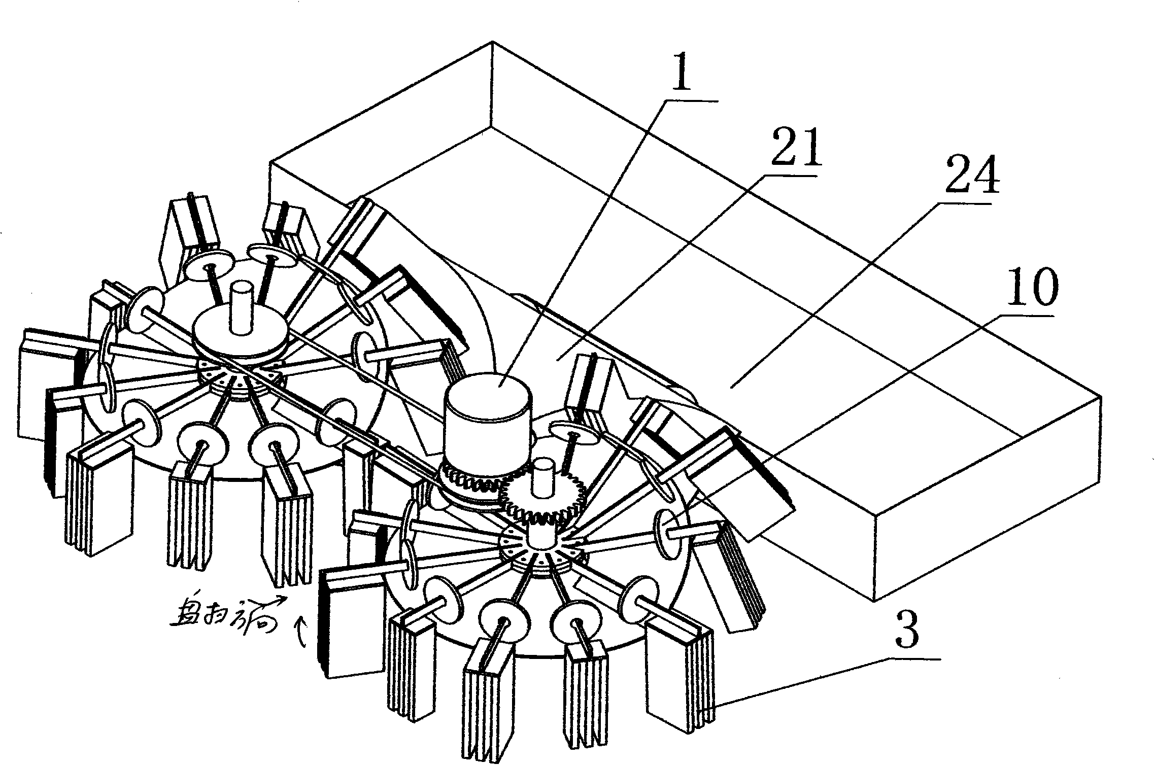 Road-sweeper sweeping mechanism with variable-plane sweeping disks