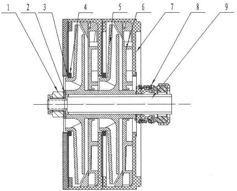 A multi-stage self-priming centrifugal pump impeller guide vane structure