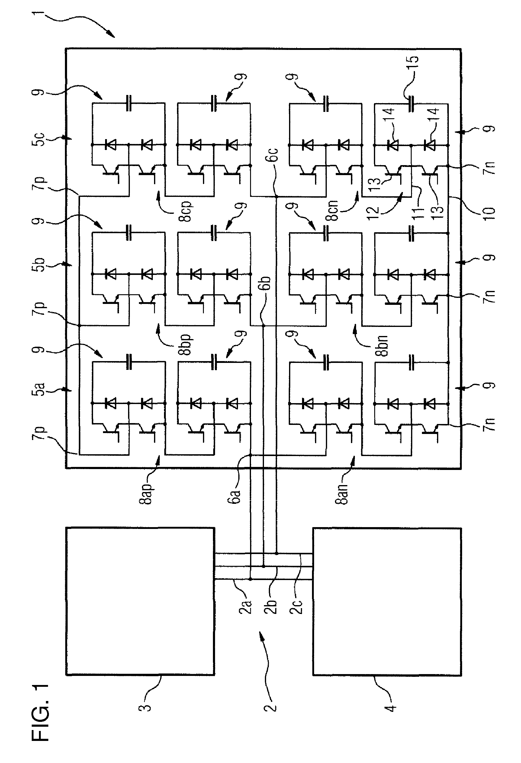Active filter having a multilevel topology