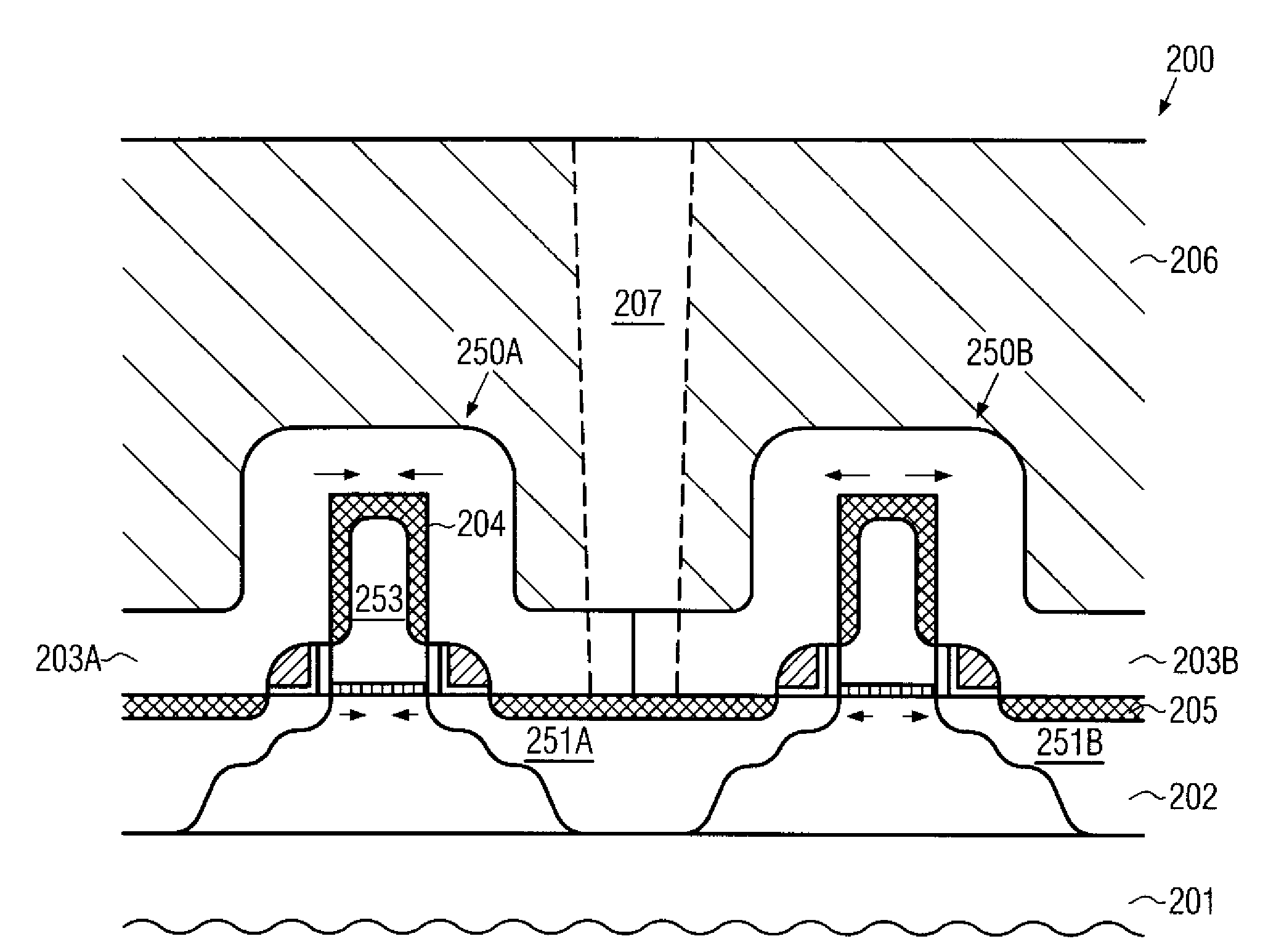 Transistor having reduced gate resistance and enhanced stress transfer efficiency and method of forming the same