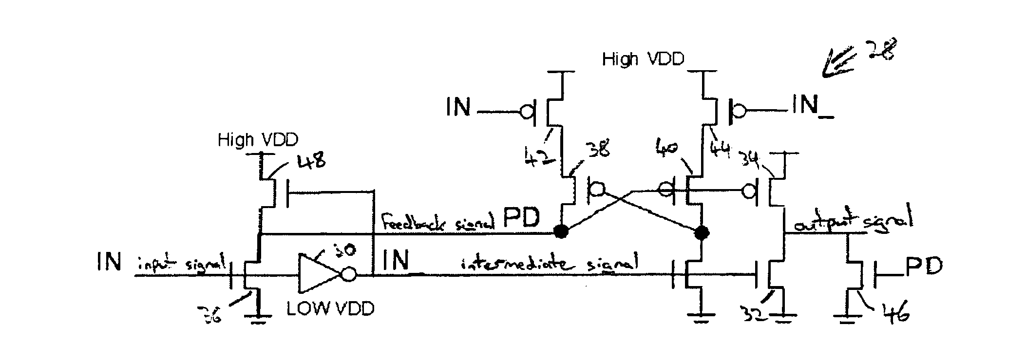 Level shifter for use between voltage domains