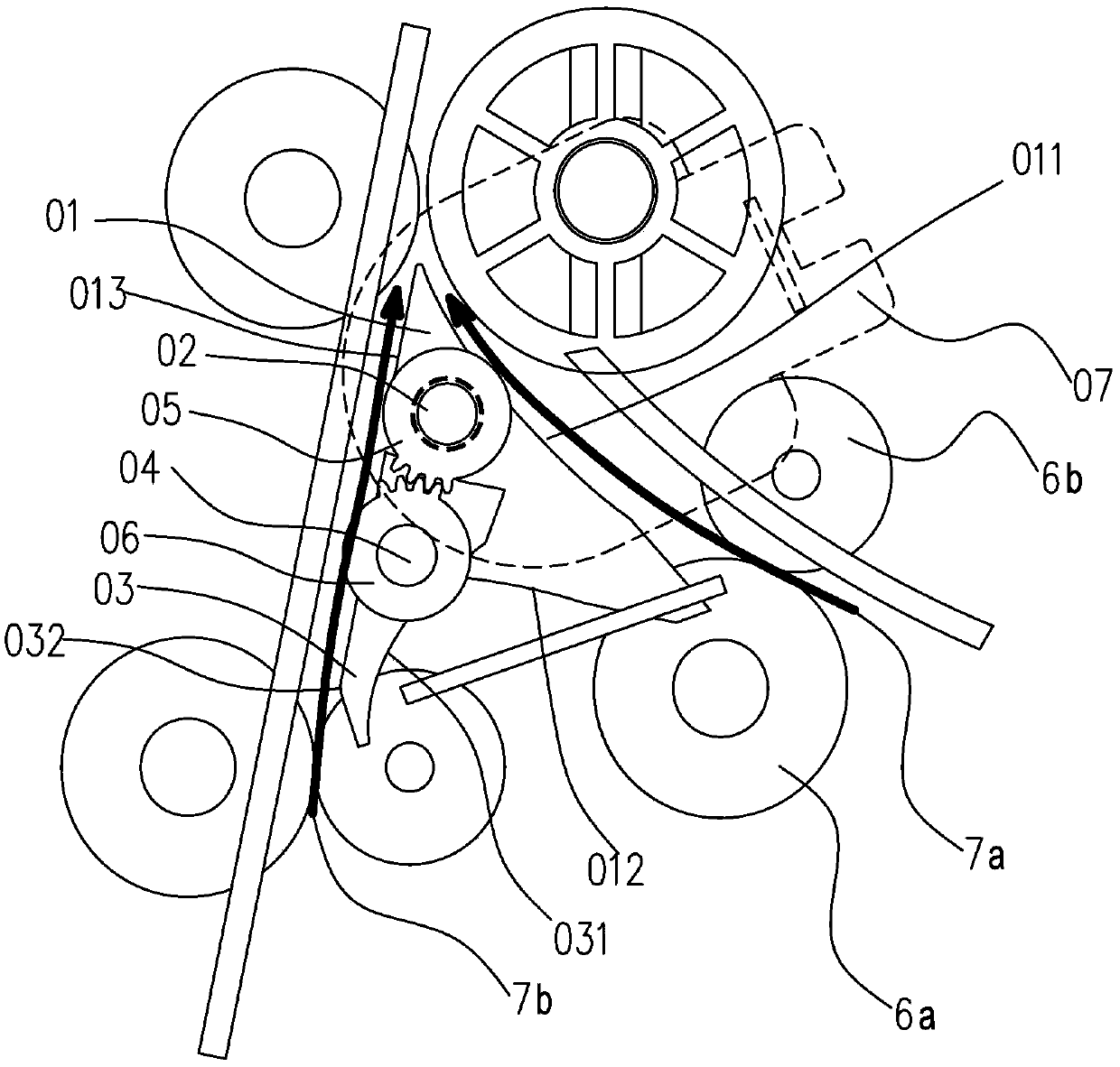 A three-way transmission device for sheet medium