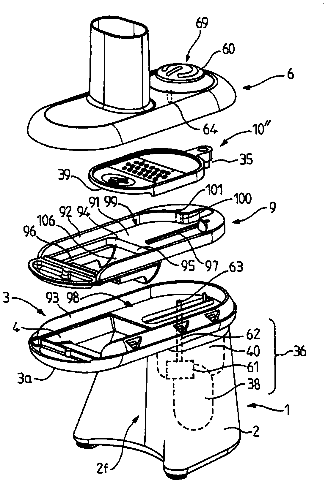 Food-preparation appliance having a mounting for storing removable work accessories