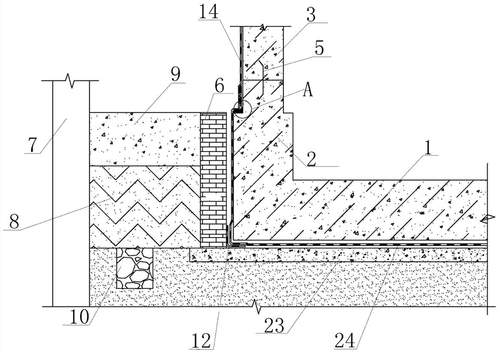 Basement water-proof structure and construction method for basement outer wall water-proof structure thereof