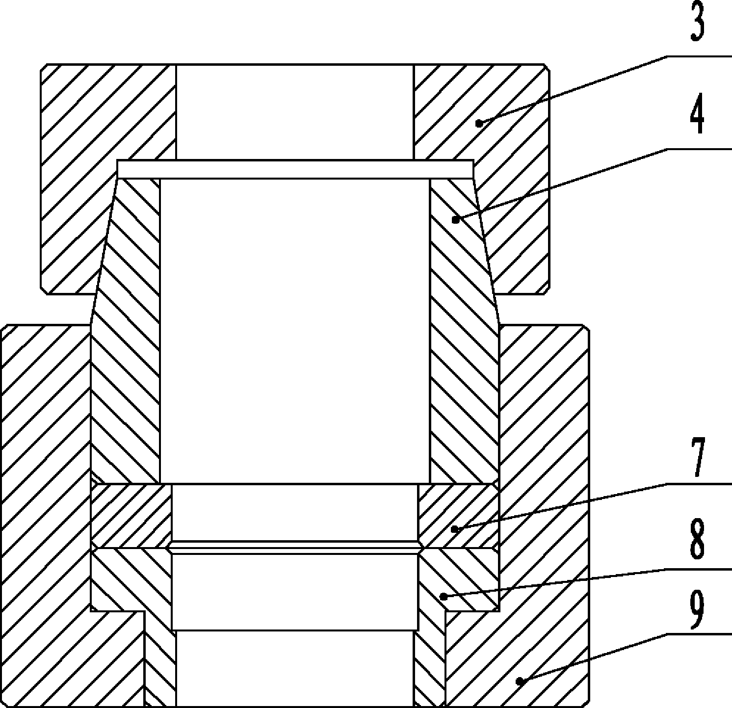 Cold extrusion device, and female die and male die thereof