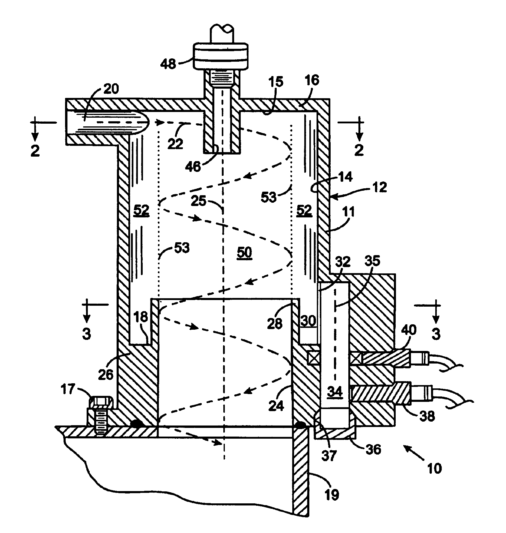 Three-phase cyclonic fluid separator with a debris trap