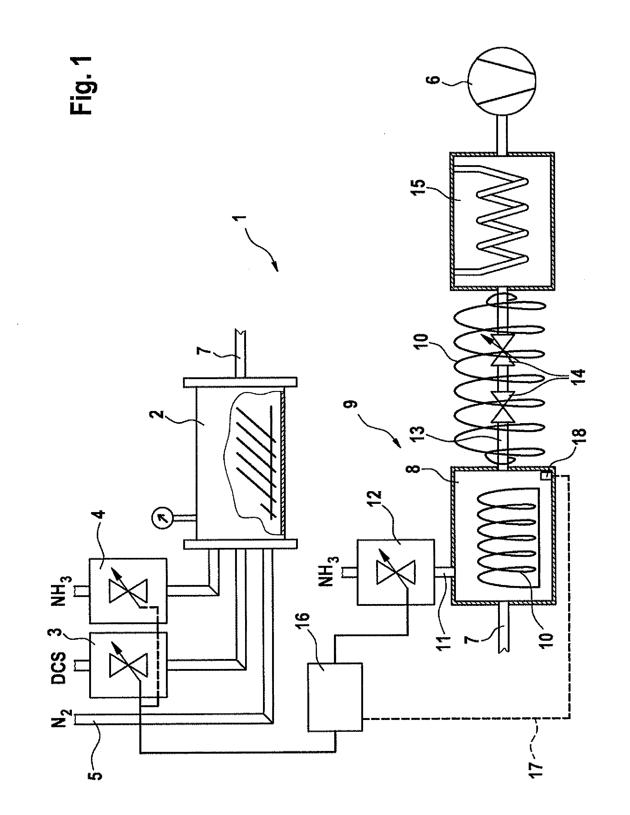 Exhaust gas treatment device for a CVD device, CVD device, and exhaust gas treatment method