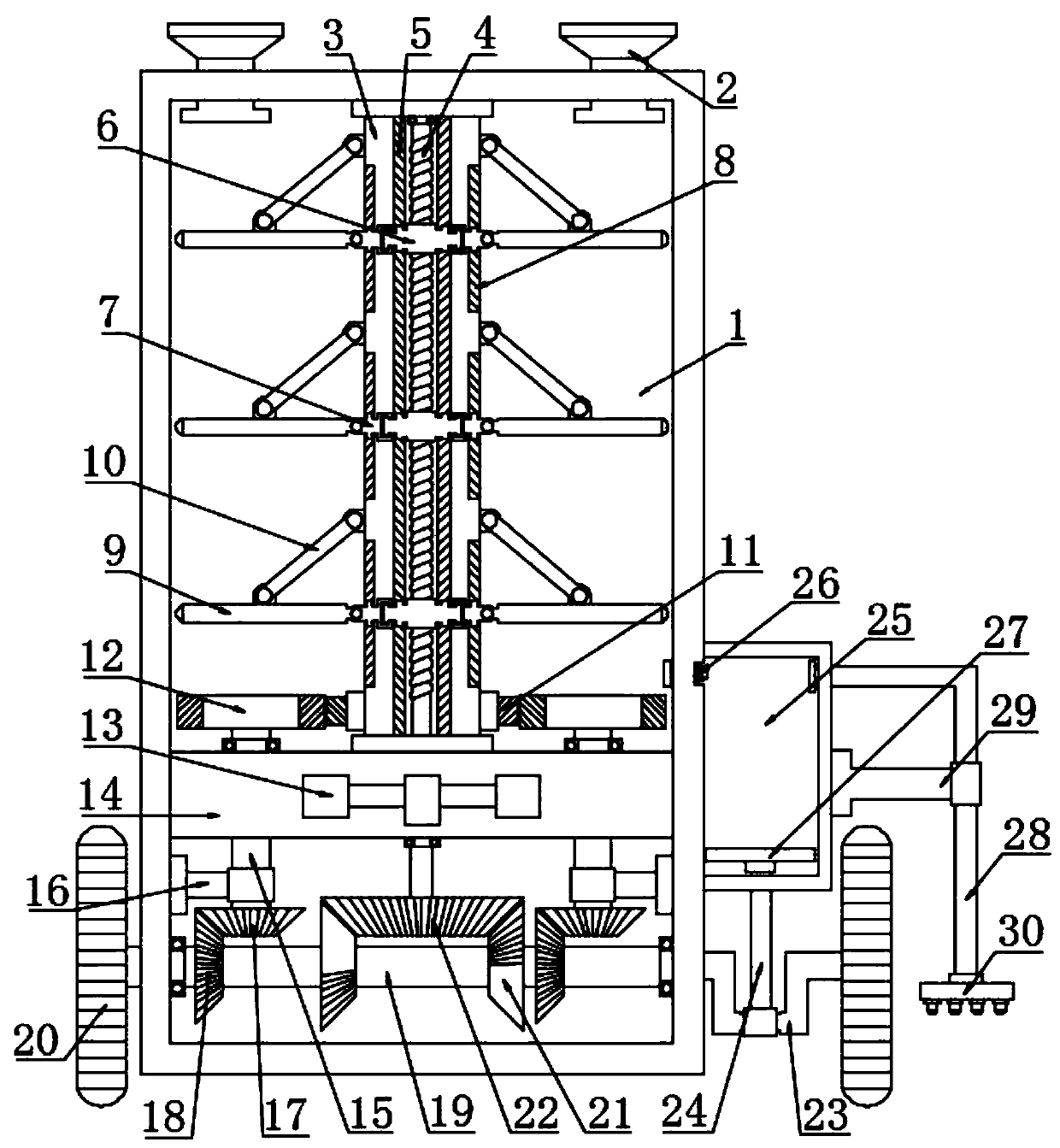 A municipal road traffic marking spraying device