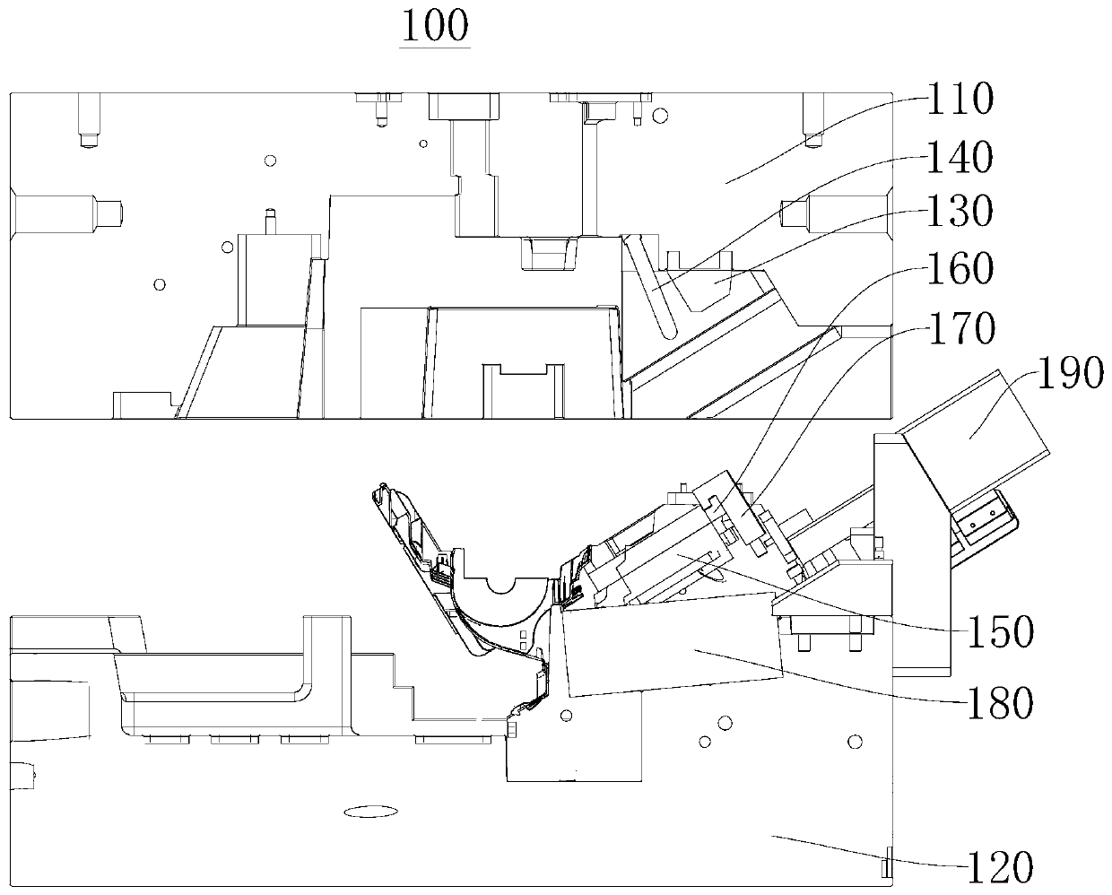 Combined core-pulling mechanism and injection mold