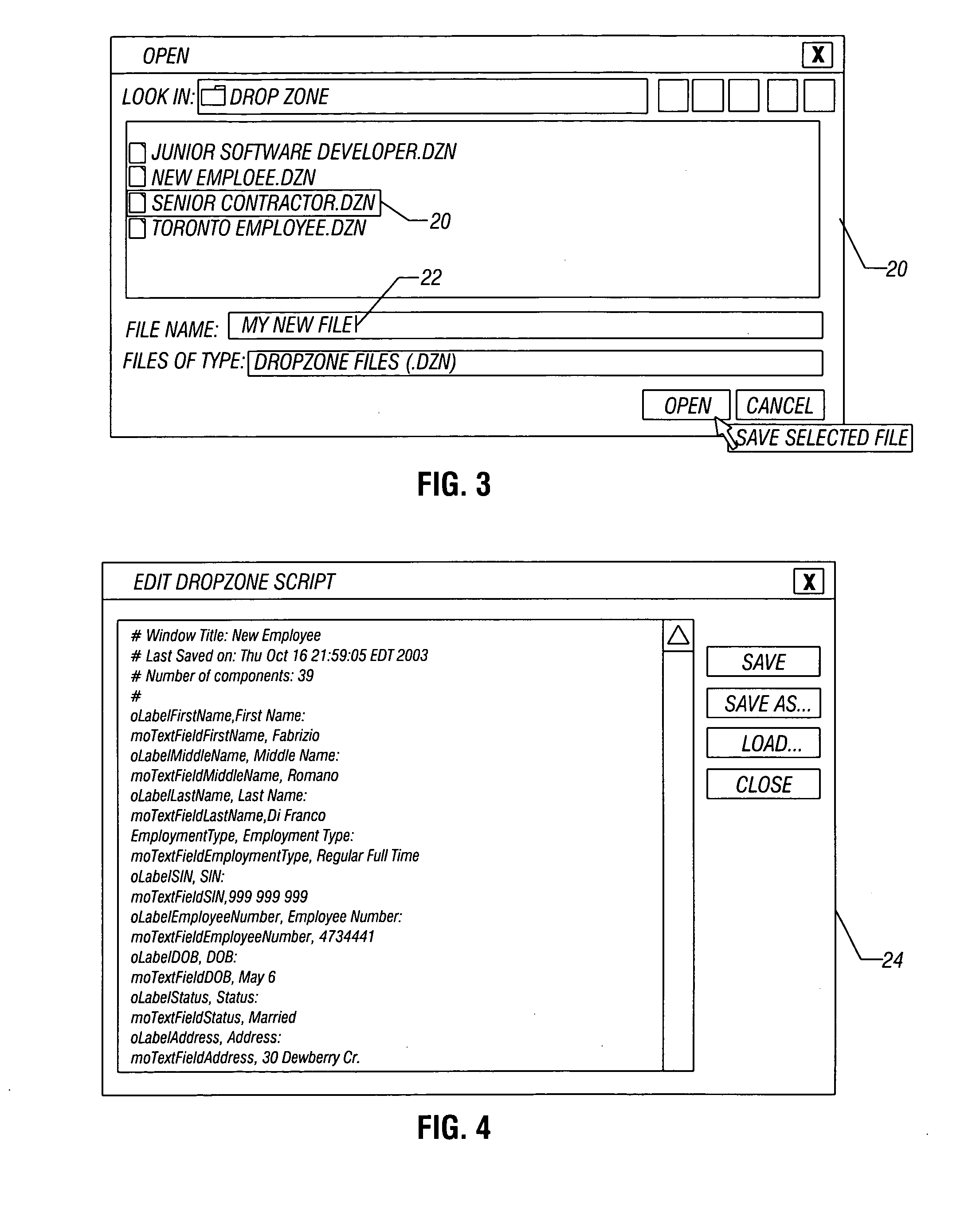 Method of saving data in a graphical user interface