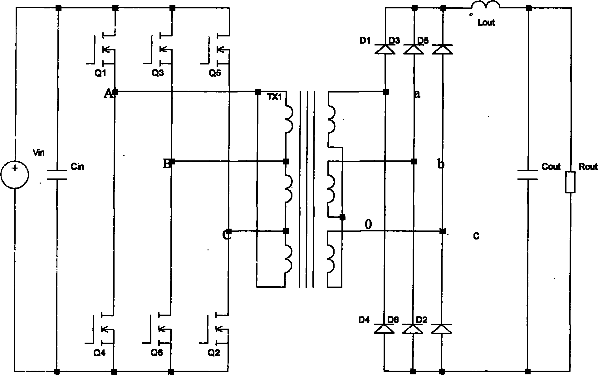 High-frequency transformer delta-star connected high-gain DC converter