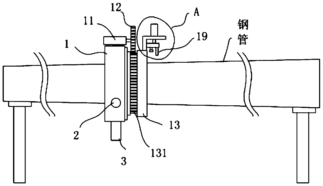 Steel pipe welding device and working method