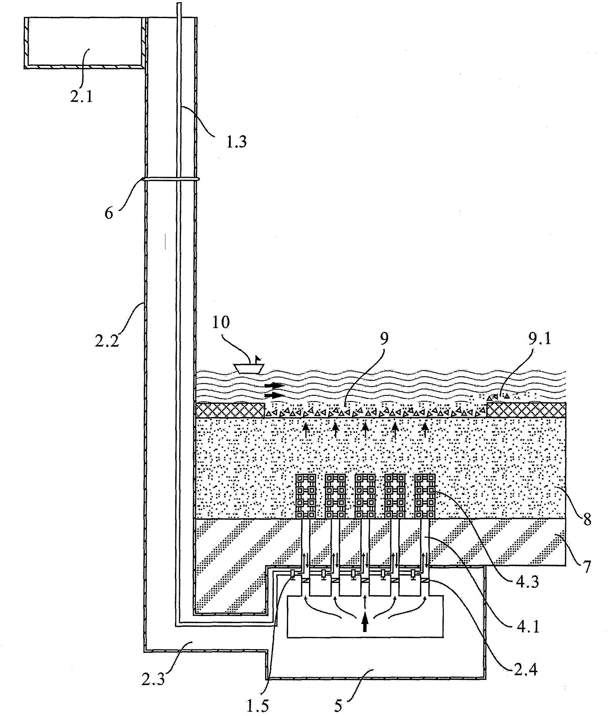 Method for air-water backwashing and surface cleaning natural filter bed filter material and a cleaning control system thereof
