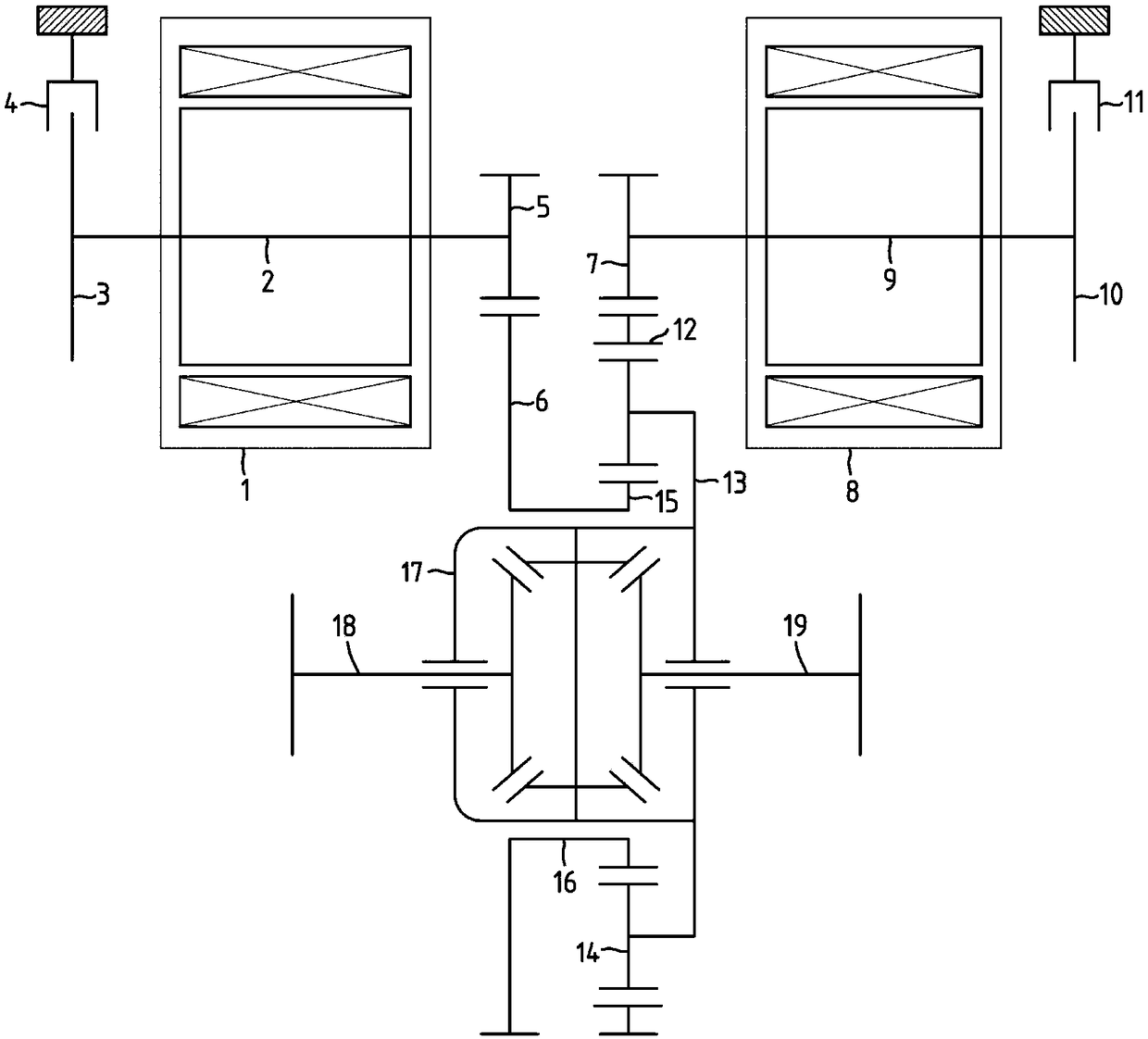 Double-motor pure-electric multi-mode power system and driving method thereof