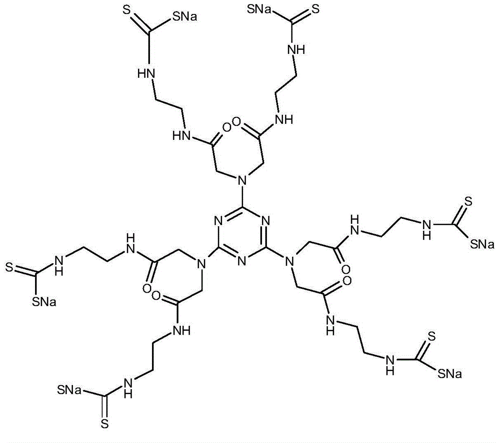 Polyamide tree-like heavy metal chelating agent and preparation method thereof