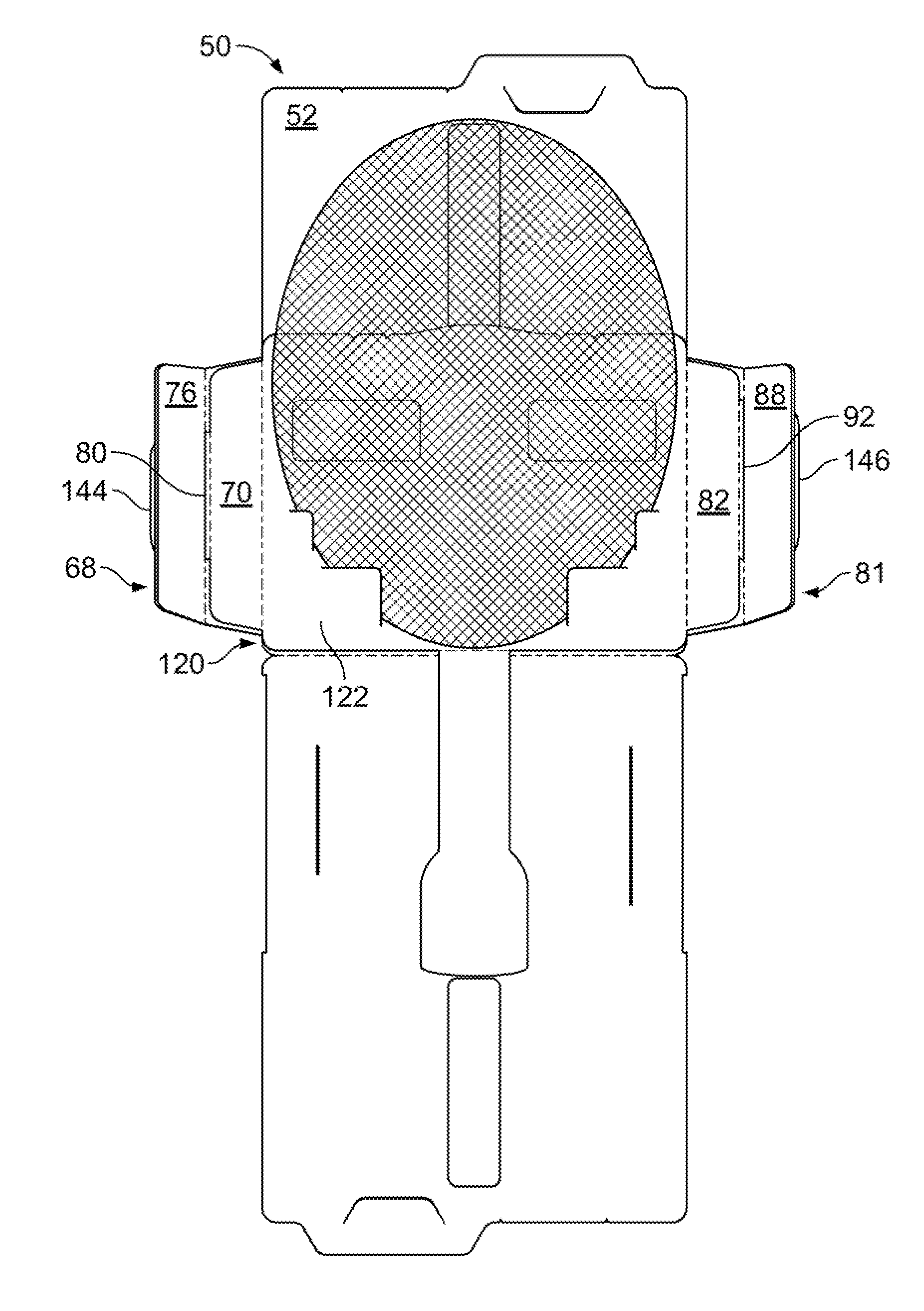 Dispensing packages for medical devices having two components that are mechanically interlocked and methods therefor