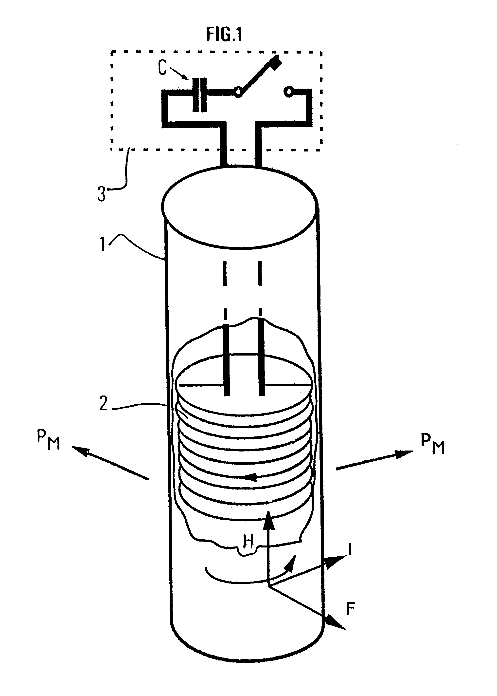 Method and device for emitting radial seismic waves in a material medium by electromagnetic induction