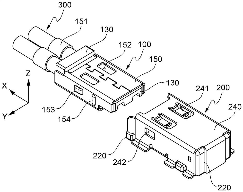 Connector assembly including receptacle connector and plug connector