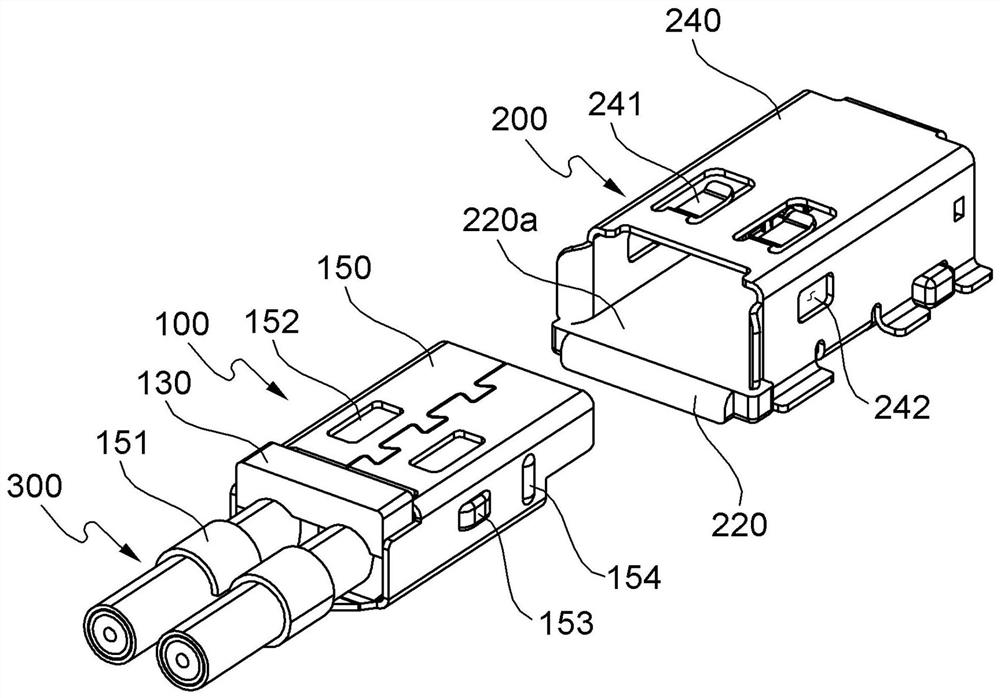 Connector assembly including receptacle connector and plug connector