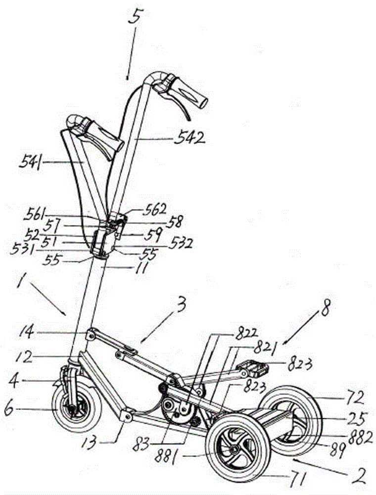 Foldable portable three-wheel scooter with steel and plastic