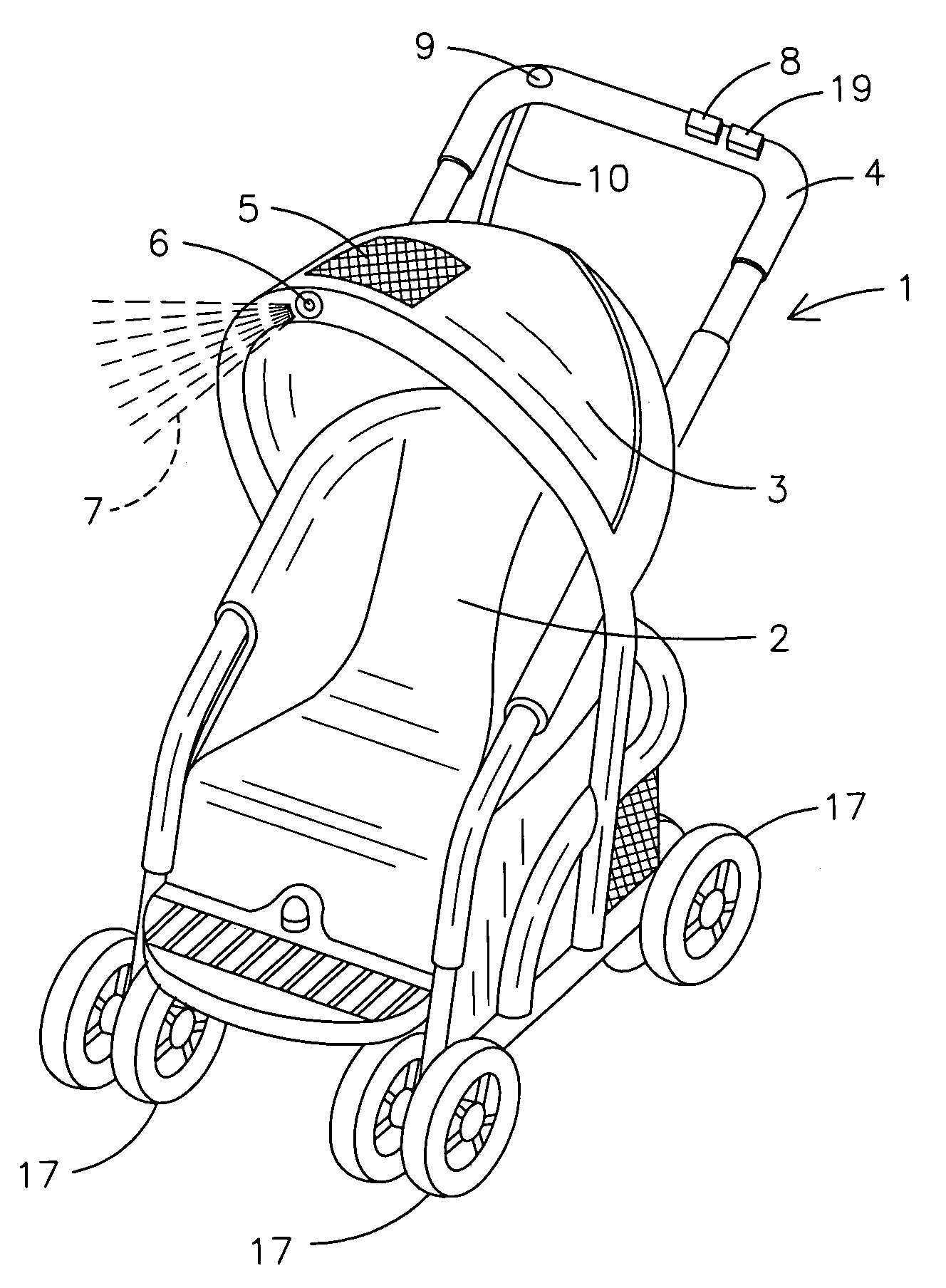 Stroller with misting system