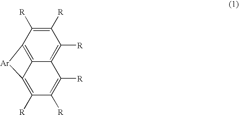 Organic electroluminescent device using fluoranthene derivative and indenoperylene derivative