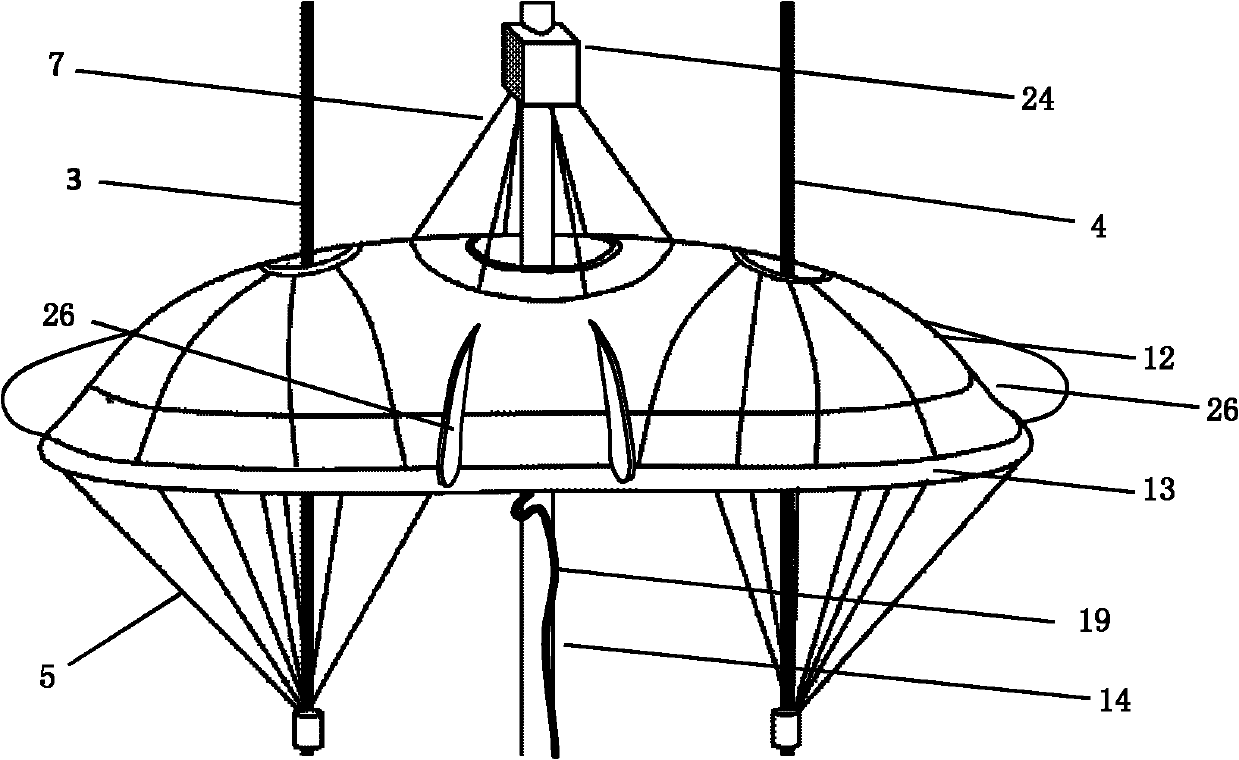 Folding air-inflation type wind energy parasail device with center bracket