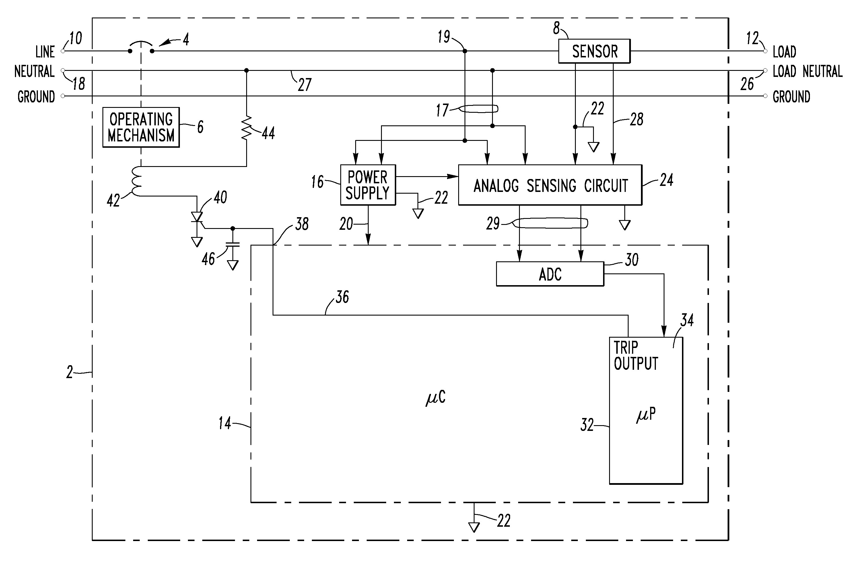 Arc fault circuit interrupter and method of parallel arc fault detection