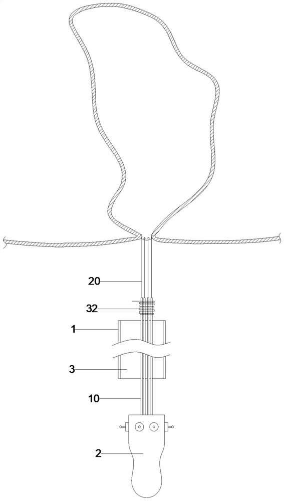 Left atrial appendage suture device for transfemoral vein approach interventional operation and application of left atrial appendage suture device