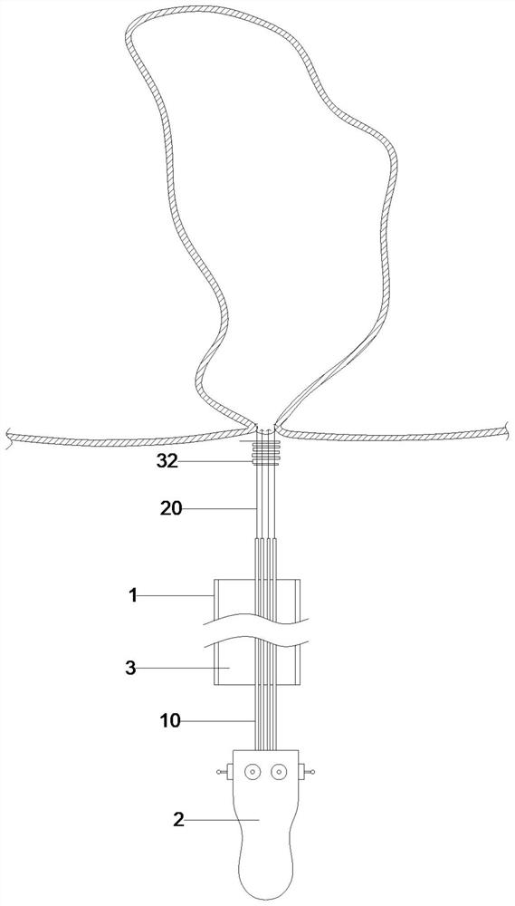 Left atrial appendage suture device for transfemoral vein approach interventional operation and application of left atrial appendage suture device