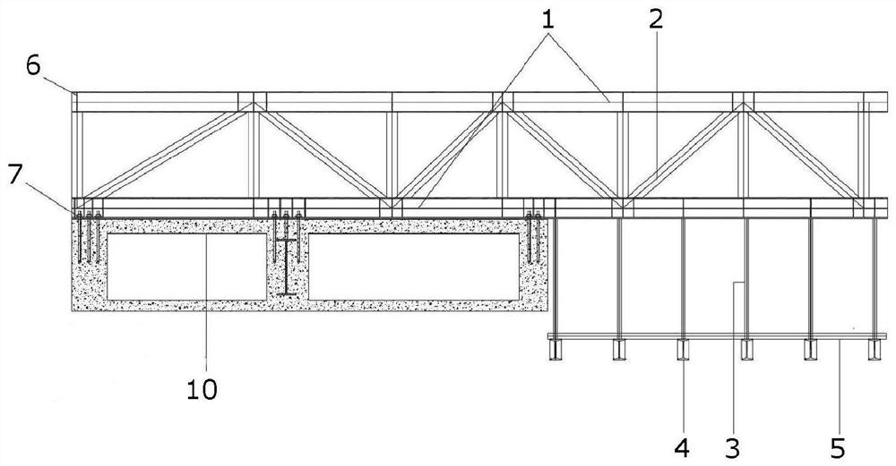 Ultrahigh aerial swimming pool overhanging steel truss lower hanging steel platform and construction method thereof