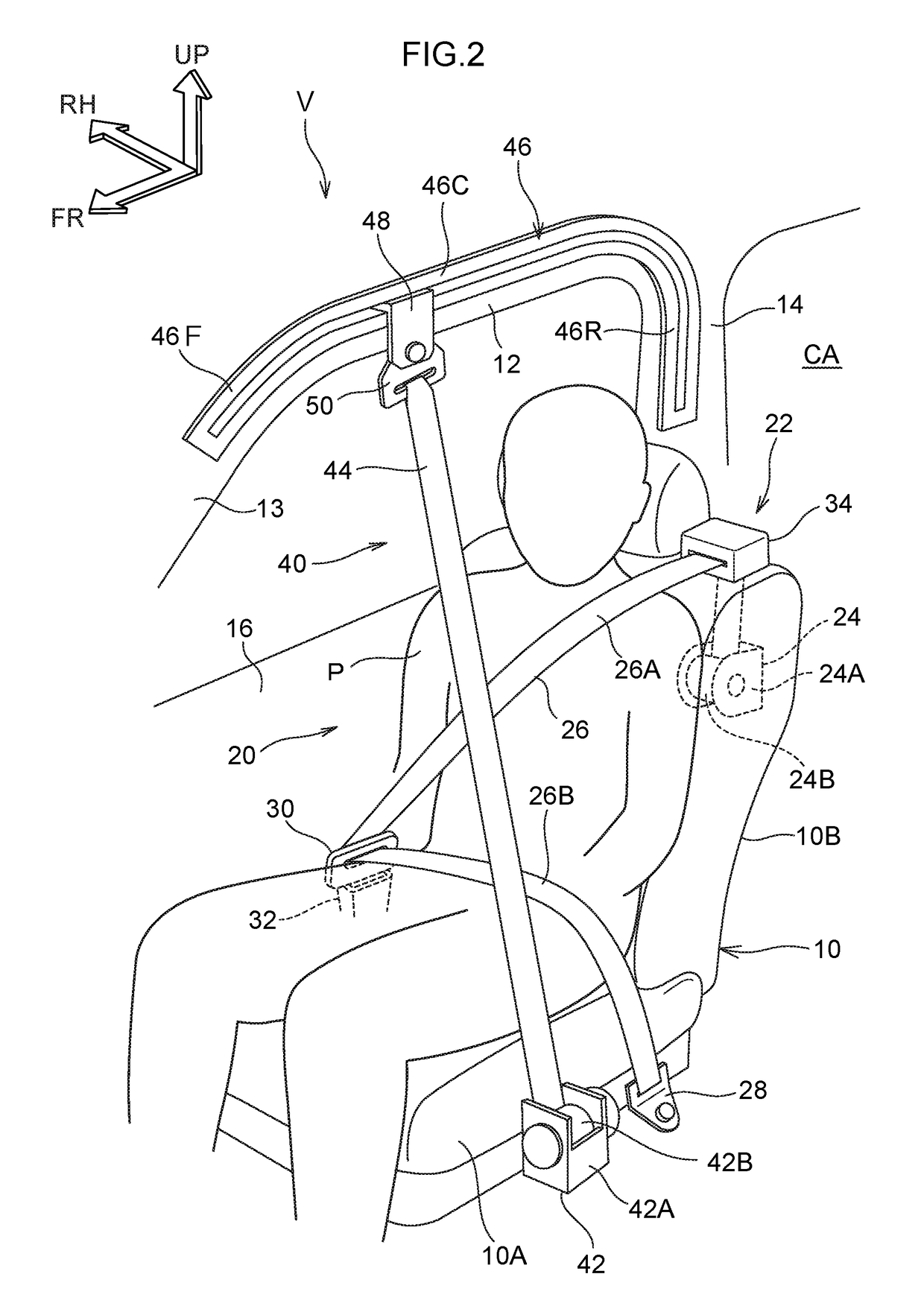 Four-point seatbelt device