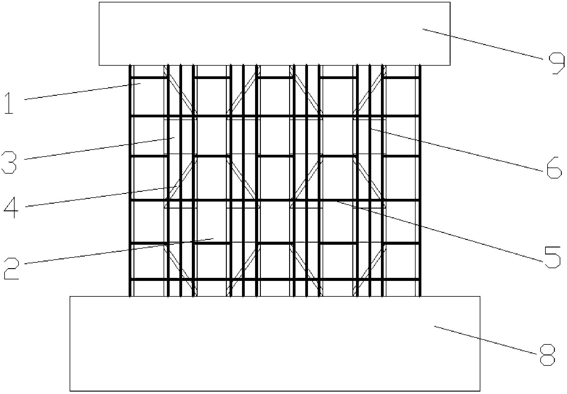 Steel tube reinforced concrete composite column-steel beam-lattice steel support shear wall and manufacturing method