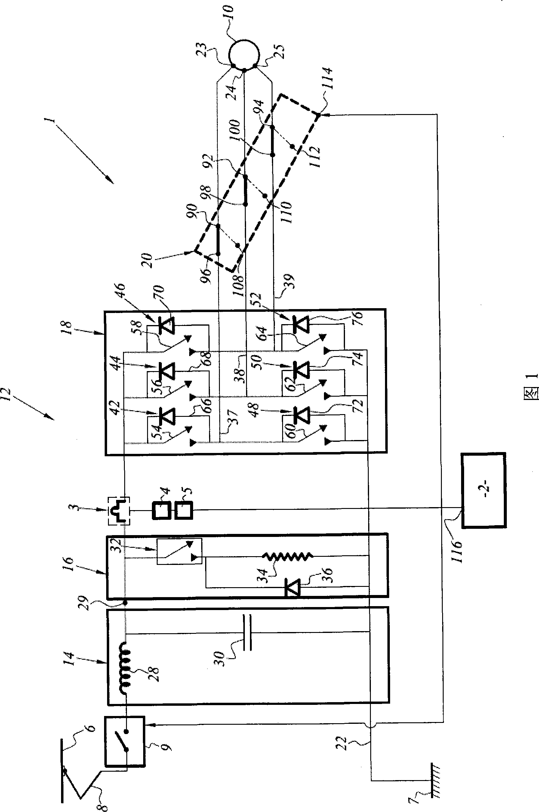 Secure device for detecting electric braking insufficiency and switching to a secure brake