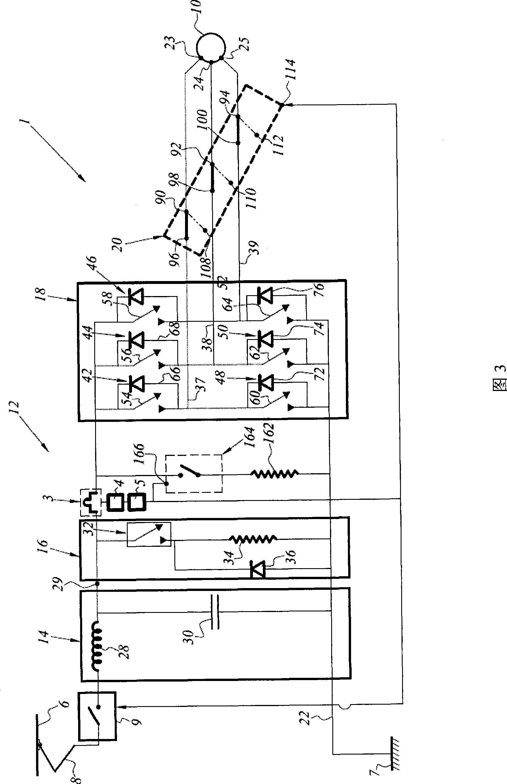 Secure device for detecting electric braking insufficiency and switching to a secure brake