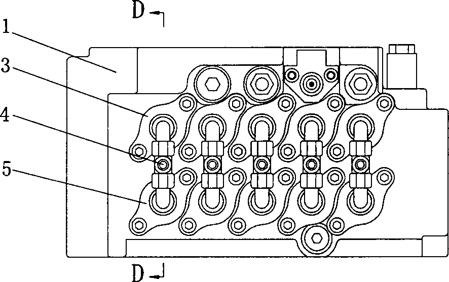 Multi-way valve with single oil duct and double valve elements in parallel connection and used for high-power excavator