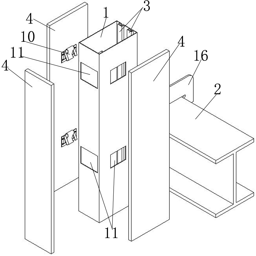 An aluminum square duct installation structure with an external decorative board