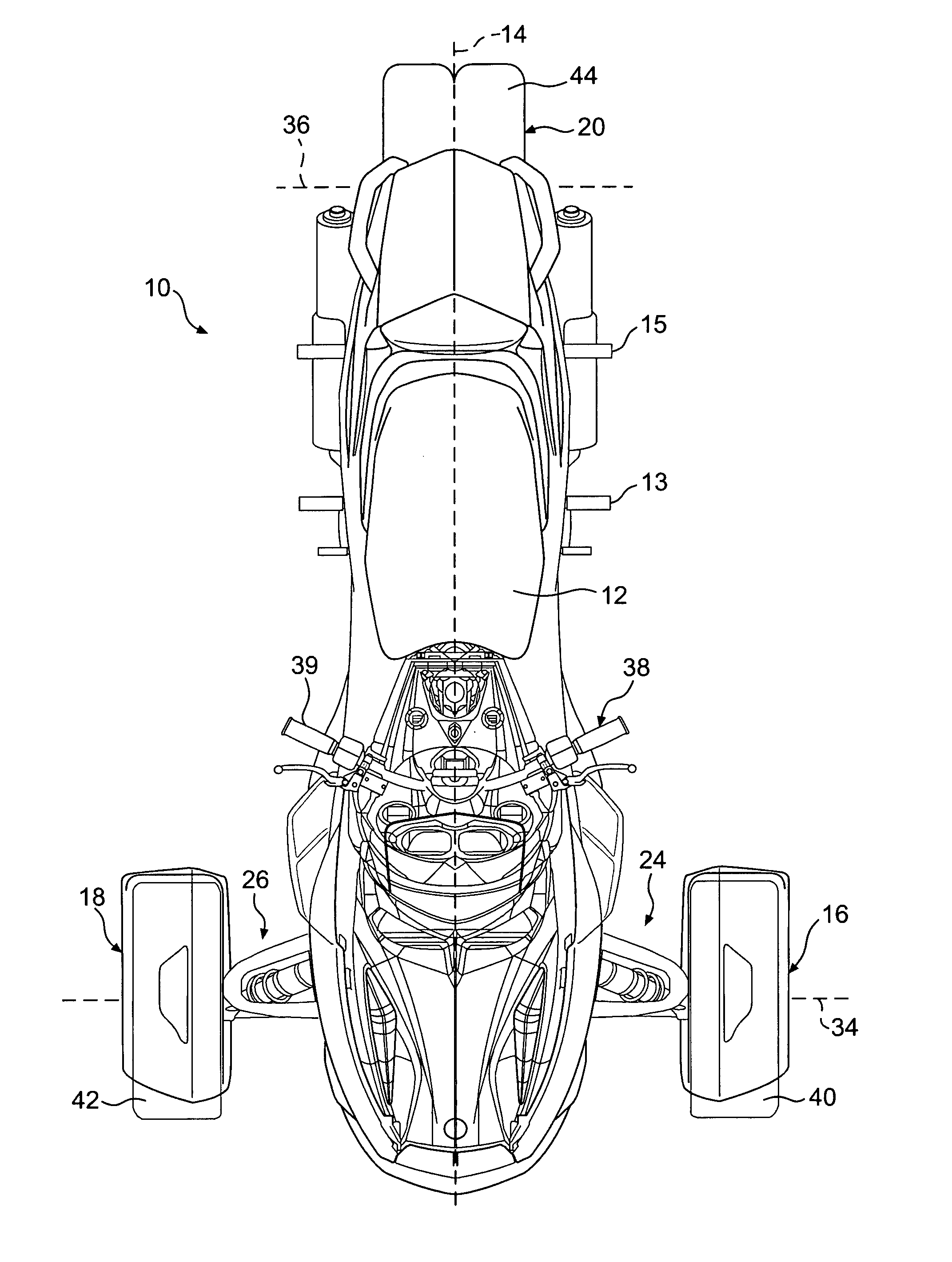 Ergonomic arrangement for a three-wheeled vehicle